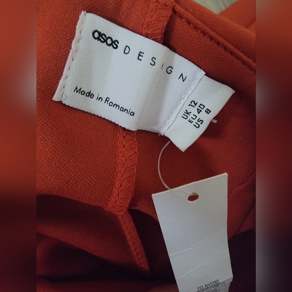 ASOS DESIGN Sculptural Midi Dress Contrast Satin Bodice in Dark Orange sz 8 - Picture 6 of 7
